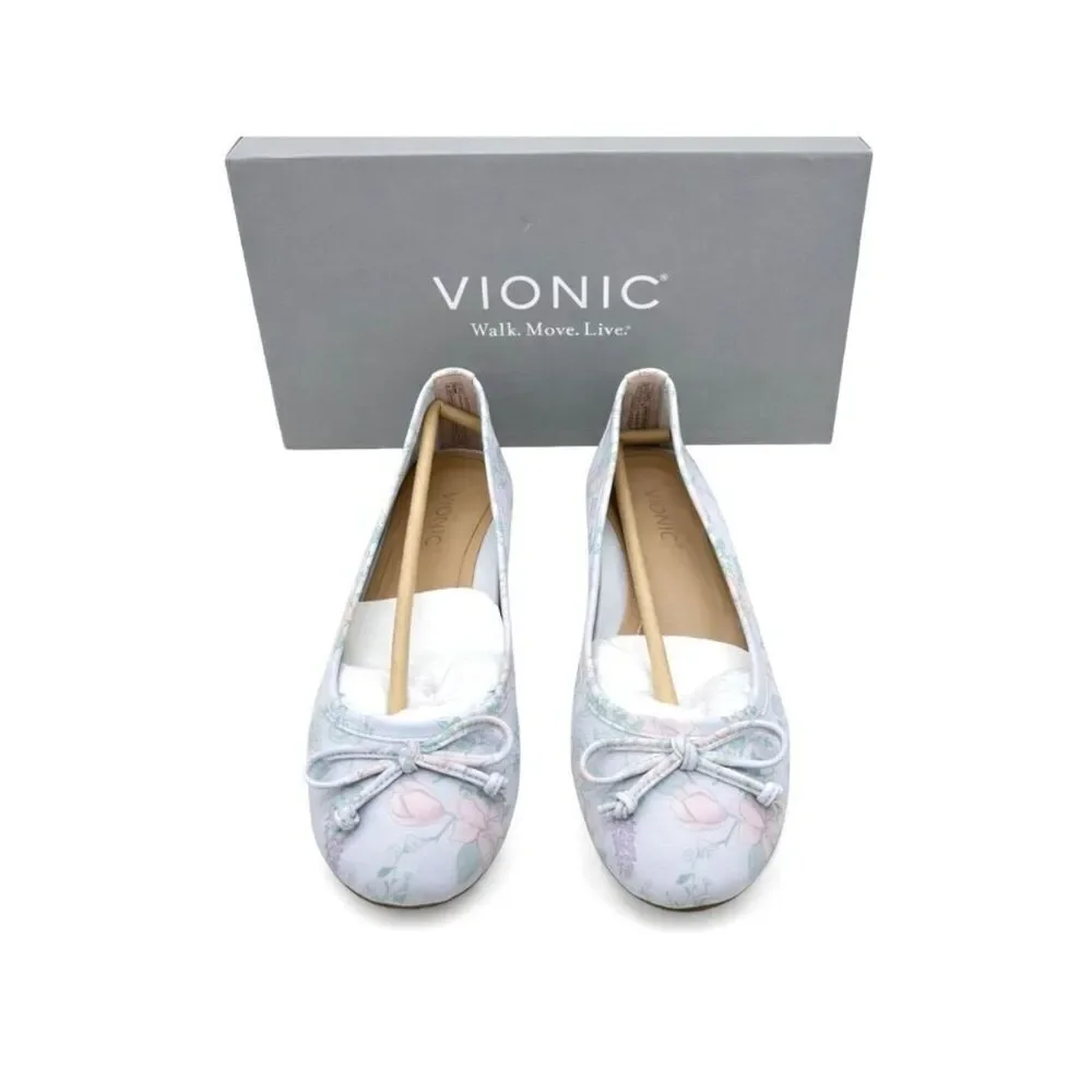 Vionic Callisto Supportive Leather Ballet Flat Womens 6 Arctic Botanical Floral